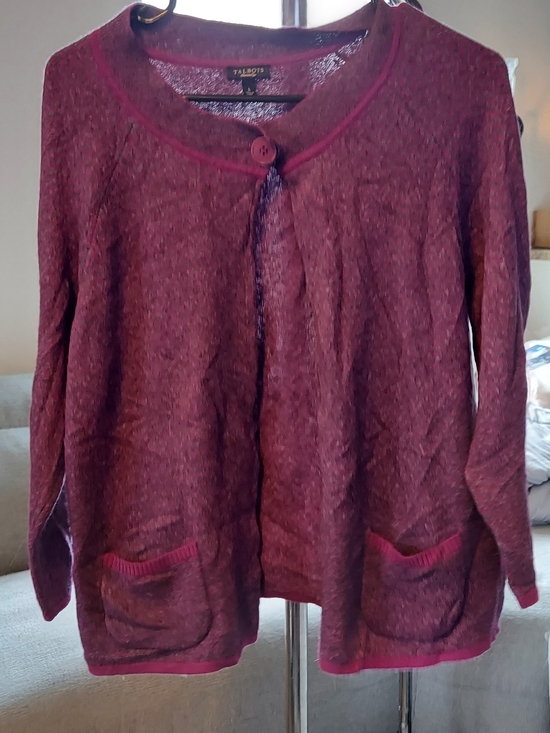 Talbots Sweaters - Talbots Burgundy Knit Single-Button Cardigan